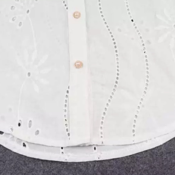 SOLD OUT White Boho Floral Eyelet Button Up Blouse - Picture 12 of 15